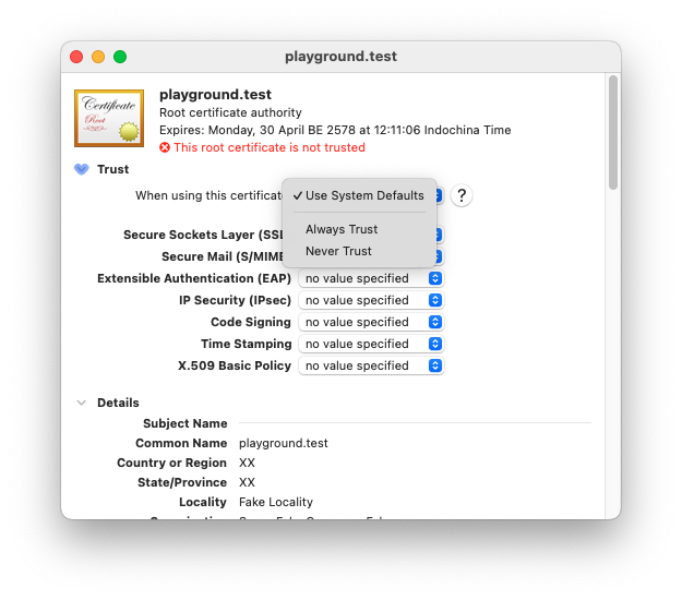 Trusting certificate